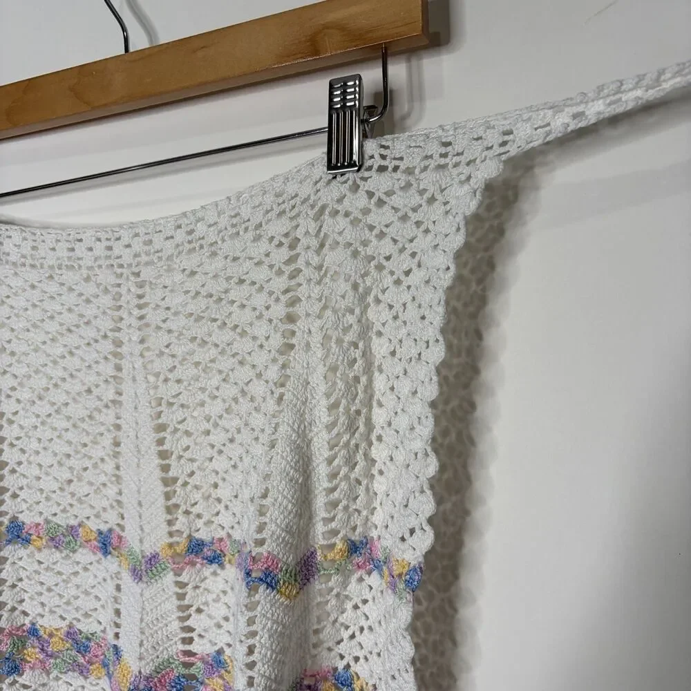 Crochet Apron Cottagecore Handmade Waist Half Apron Stripes White Pastel